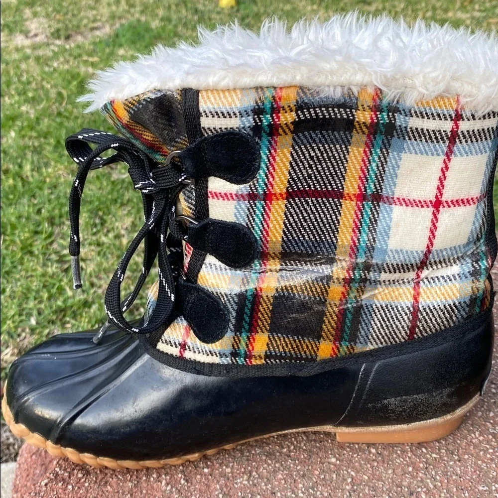 SPORTO ORIGINAL DUCK BOOTS WOMEN’S 9 PLAID FAUX FUR LINED WINTER SNOW BOOTS